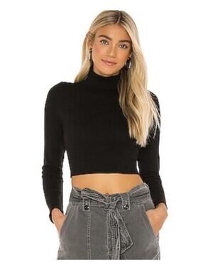 NSF Bridget Crop Turtleneck Top in Black